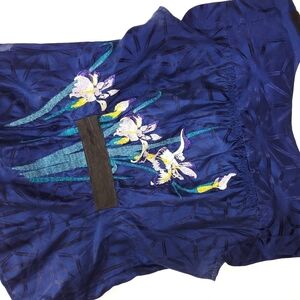 Anthropologie Silk Iris Floral Embroidered